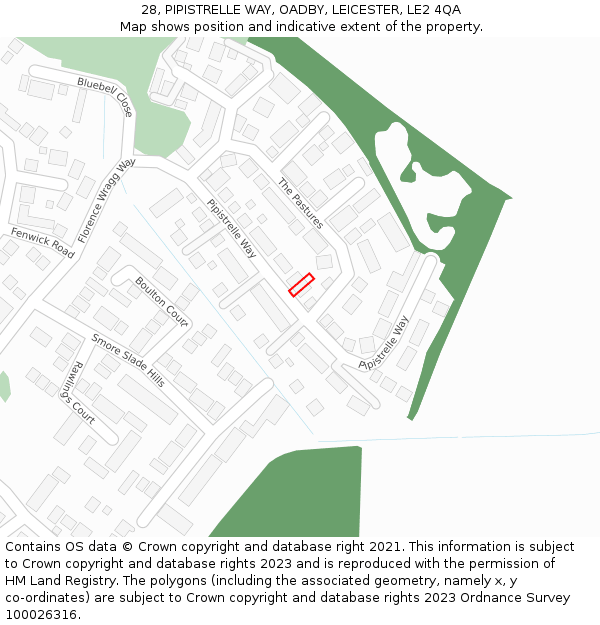28, PIPISTRELLE WAY, OADBY, LEICESTER, LE2 4QA: Location map and indicative extent of plot