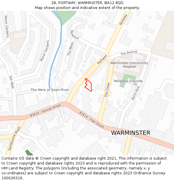 28, PORTWAY, WARMINSTER, BA12 8QD: Location map and indicative extent of plot