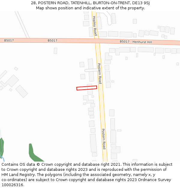 28, POSTERN ROAD, TATENHILL, BURTON-ON-TRENT, DE13 9SJ: Location map and indicative extent of plot