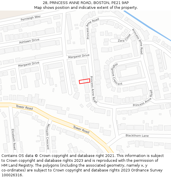 28, PRINCESS ANNE ROAD, BOSTON, PE21 9AP: Location map and indicative extent of plot