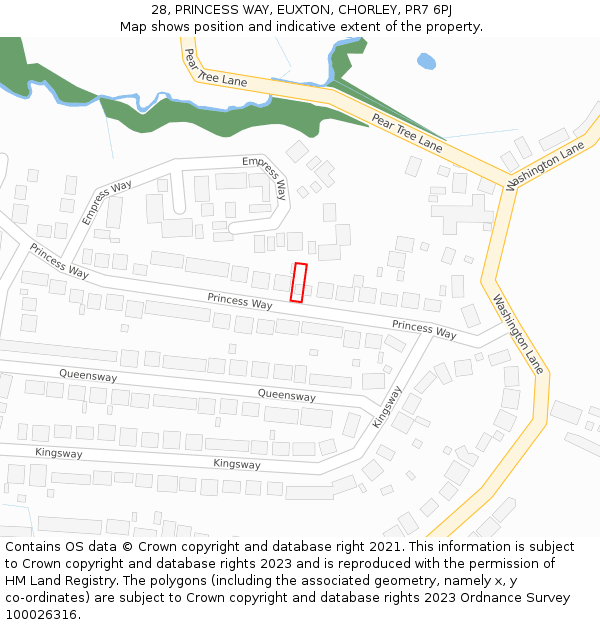 28, PRINCESS WAY, EUXTON, CHORLEY, PR7 6PJ: Location map and indicative extent of plot