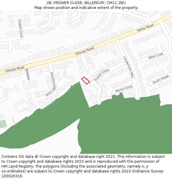 28, PROWER CLOSE, BILLERICAY, CM11 2BU: Location map and indicative extent of plot