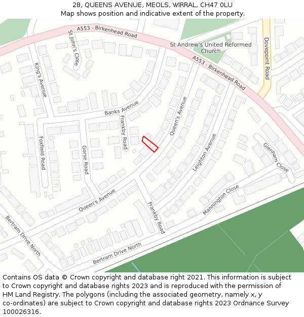 28, QUEENS AVENUE, MEOLS, WIRRAL, CH47 0LU: Location map and indicative extent of plot