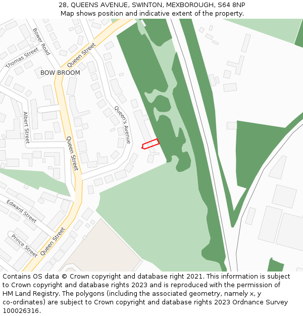28, QUEENS AVENUE, SWINTON, MEXBOROUGH, S64 8NP: Location map and indicative extent of plot