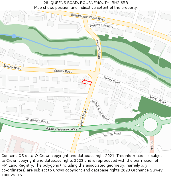 28, QUEENS ROAD, BOURNEMOUTH, BH2 6BB: Location map and indicative extent of plot