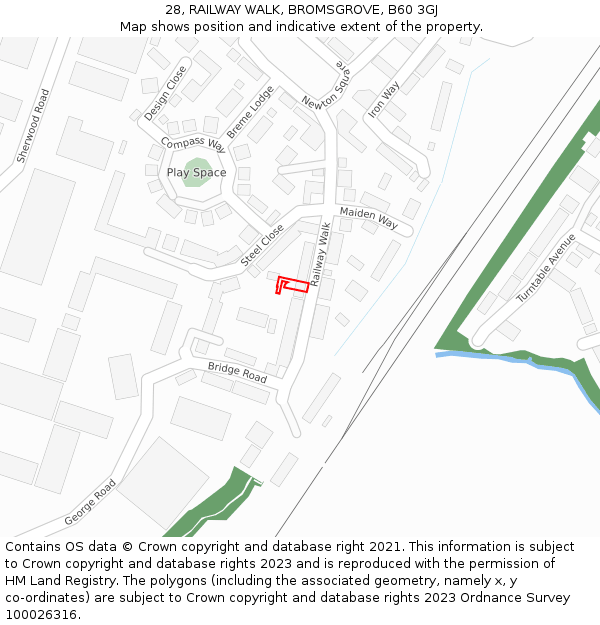 28, RAILWAY WALK, BROMSGROVE, B60 3GJ: Location map and indicative extent of plot