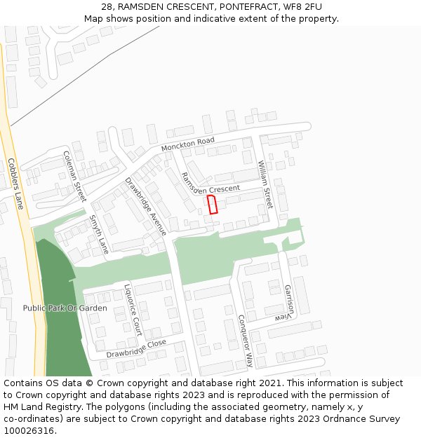 28, RAMSDEN CRESCENT, PONTEFRACT, WF8 2FU: Location map and indicative extent of plot