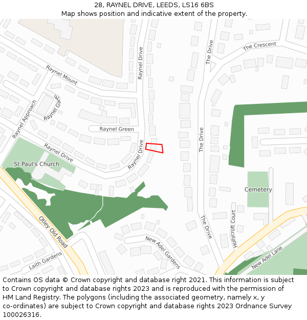 28, RAYNEL DRIVE, LEEDS, LS16 6BS: Location map and indicative extent of plot