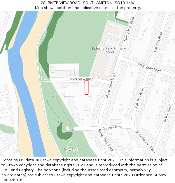 28, RIVER VIEW ROAD, SOUTHAMPTON, SO18 1NW: Location map and indicative extent of plot