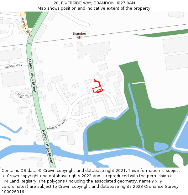 28, RIVERSIDE WAY, BRANDON, IP27 0AN: Location map and indicative extent of plot