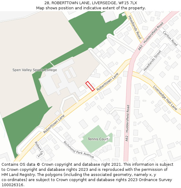 28, ROBERTTOWN LANE, LIVERSEDGE, WF15 7LX: Location map and indicative extent of plot