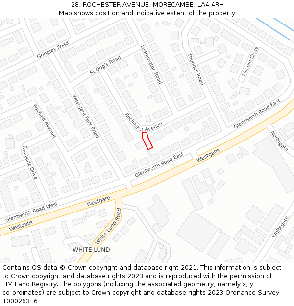 28, ROCHESTER AVENUE, MORECAMBE, LA4 4RH: Location map and indicative extent of plot