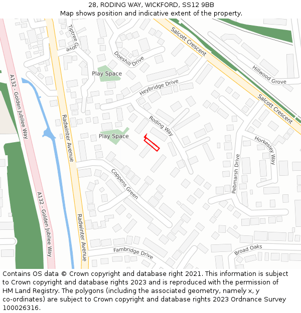 28, RODING WAY, WICKFORD, SS12 9BB: Location map and indicative extent of plot