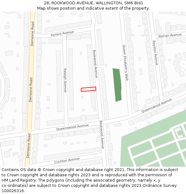 28, ROOKWOOD AVENUE, WALLINGTON, SM6 8HG: Location map and indicative extent of plot