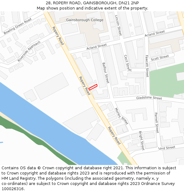 28, ROPERY ROAD, GAINSBOROUGH, DN21 2NP: Location map and indicative extent of plot