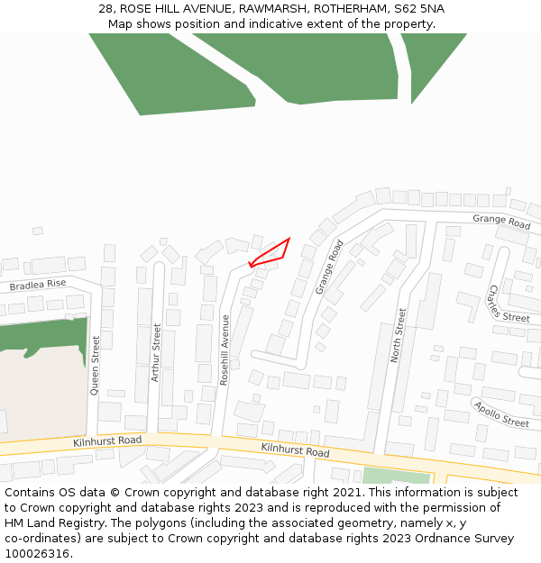 28, ROSE HILL AVENUE, RAWMARSH, ROTHERHAM, S62 5NA: Location map and indicative extent of plot