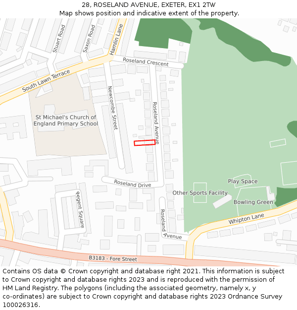 28, ROSELAND AVENUE, EXETER, EX1 2TW: Location map and indicative extent of plot