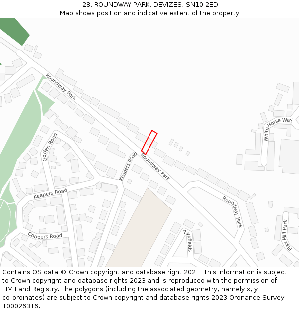 28, ROUNDWAY PARK, DEVIZES, SN10 2ED: Location map and indicative extent of plot