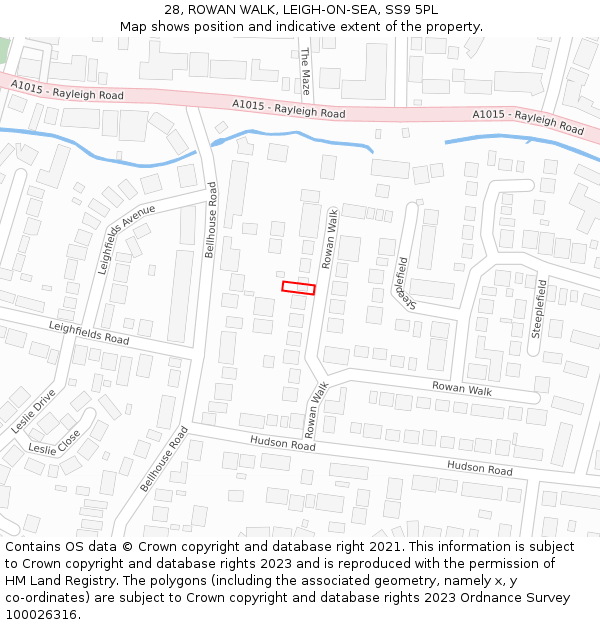 28, ROWAN WALK, LEIGH-ON-SEA, SS9 5PL: Location map and indicative extent of plot