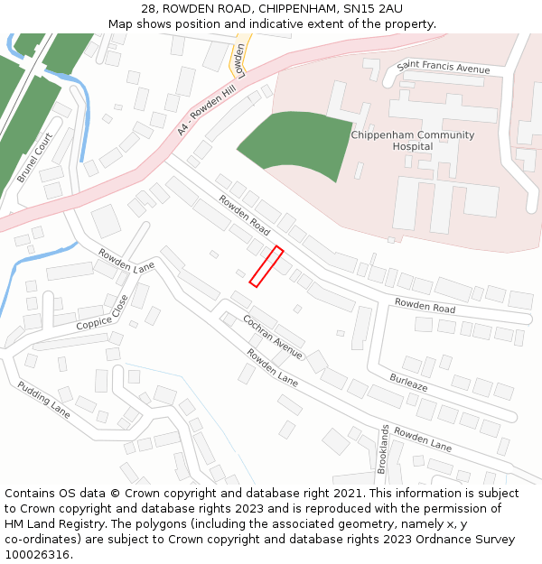 28, ROWDEN ROAD, CHIPPENHAM, SN15 2AU: Location map and indicative extent of plot
