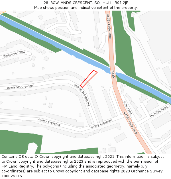 28, ROWLANDS CRESCENT, SOLIHULL, B91 2JF: Location map and indicative extent of plot