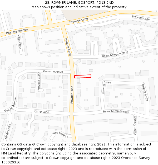 28, ROWNER LANE, GOSPORT, PO13 0ND: Location map and indicative extent of plot