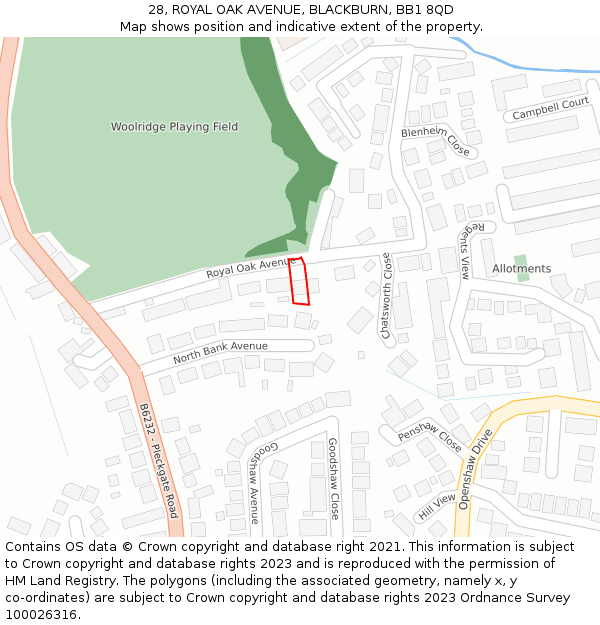 28, ROYAL OAK AVENUE, BLACKBURN, BB1 8QD: Location map and indicative extent of plot