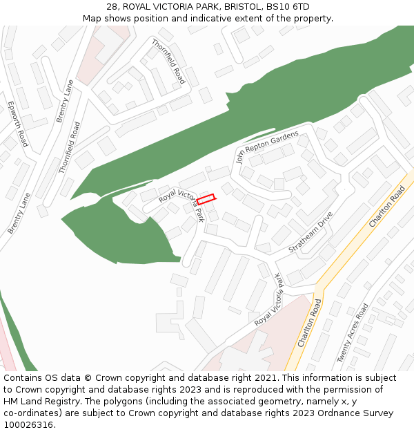 28, ROYAL VICTORIA PARK, BRISTOL, BS10 6TD: Location map and indicative extent of plot