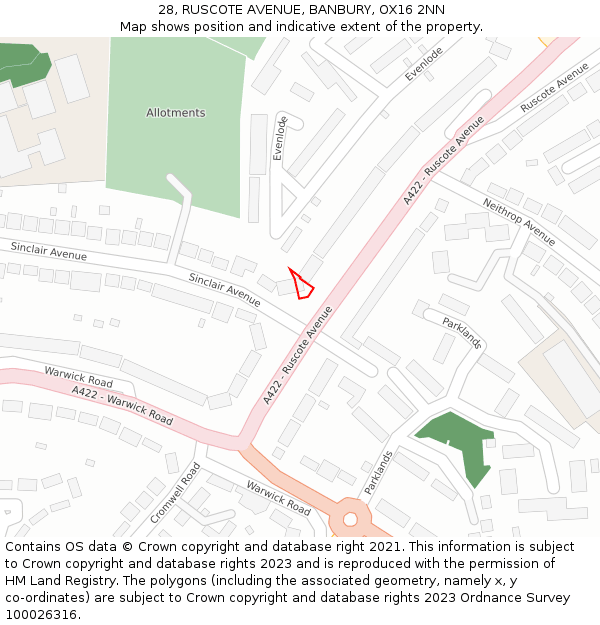 28, RUSCOTE AVENUE, BANBURY, OX16 2NN: Location map and indicative extent of plot