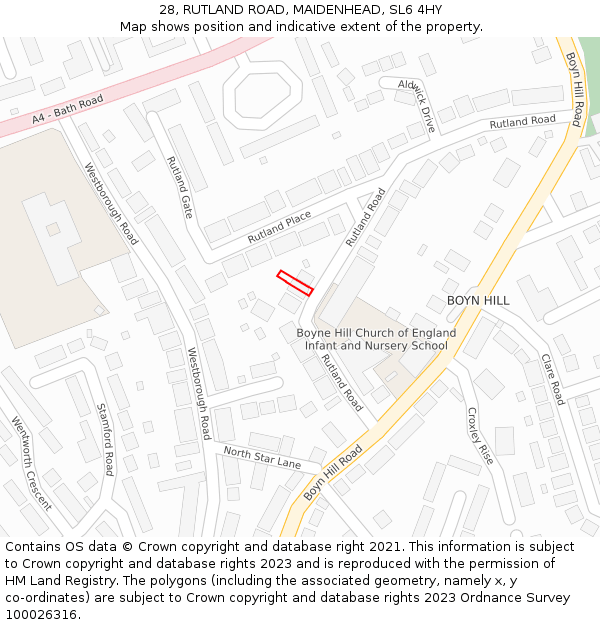28, RUTLAND ROAD, MAIDENHEAD, SL6 4HY: Location map and indicative extent of plot