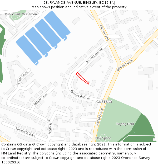 28, RYLANDS AVENUE, BINGLEY, BD16 3NJ: Location map and indicative extent of plot