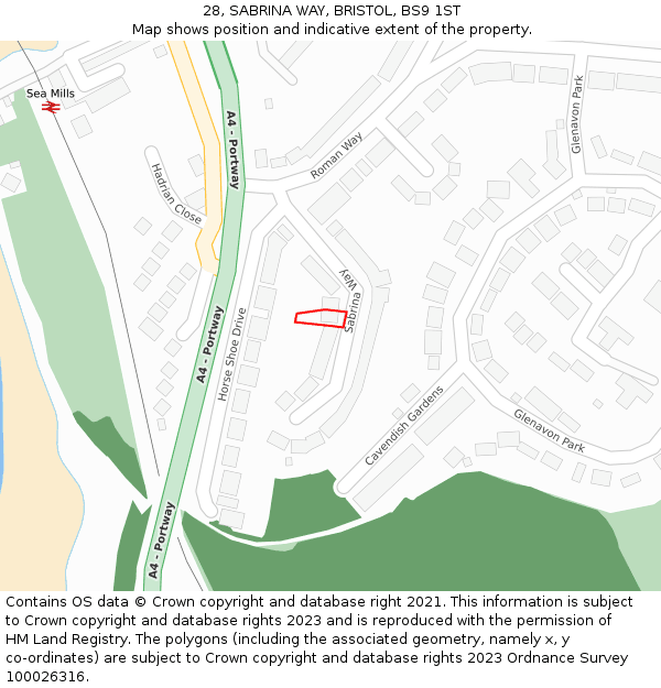 28, SABRINA WAY, BRISTOL, BS9 1ST: Location map and indicative extent of plot