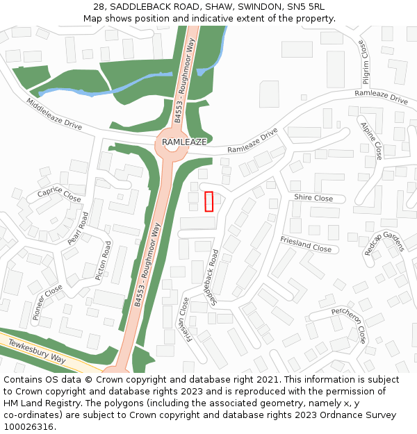 28, SADDLEBACK ROAD, SHAW, SWINDON, SN5 5RL: Location map and indicative extent of plot