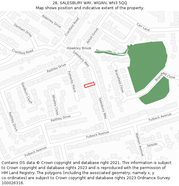 28, SALESBURY WAY, WIGAN, WN3 5QQ: Location map and indicative extent of plot