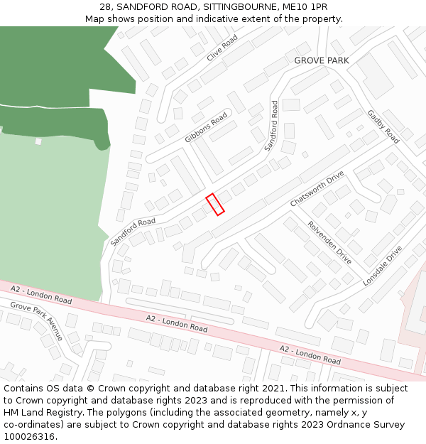 28, SANDFORD ROAD, SITTINGBOURNE, ME10 1PR: Location map and indicative extent of plot