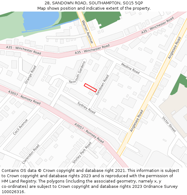28, SANDOWN ROAD, SOUTHAMPTON, SO15 5QP: Location map and indicative extent of plot