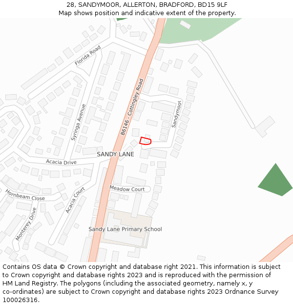 28, SANDYMOOR, ALLERTON, BRADFORD, BD15 9LF: Location map and indicative extent of plot