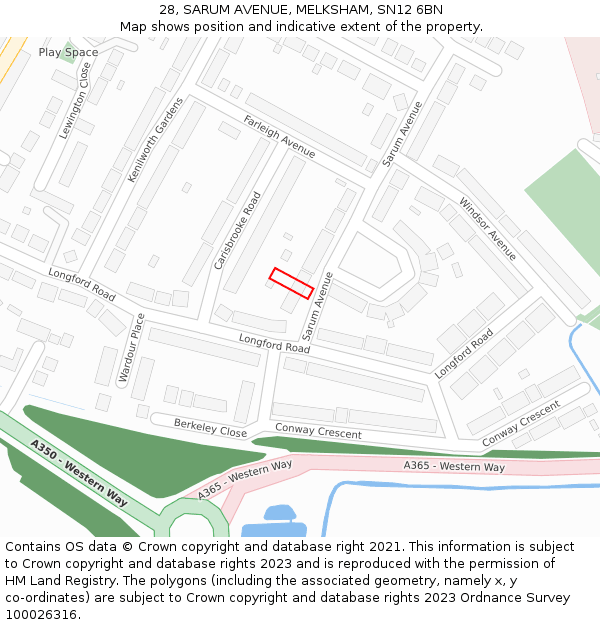 28, SARUM AVENUE, MELKSHAM, SN12 6BN: Location map and indicative extent of plot