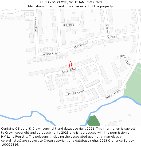 28, SAXON CLOSE, SOUTHAM, CV47 0NN: Location map and indicative extent of plot