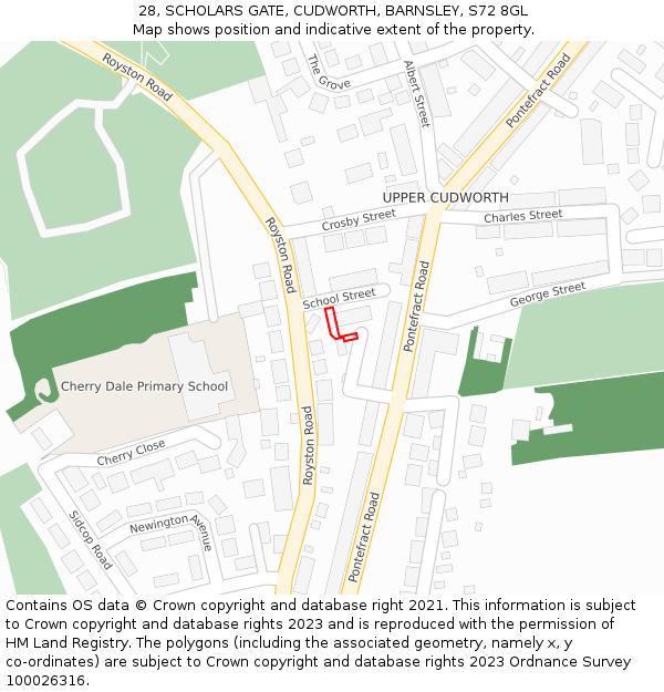 28, SCHOLARS GATE, CUDWORTH, BARNSLEY, S72 8GL: Location map and indicative extent of plot