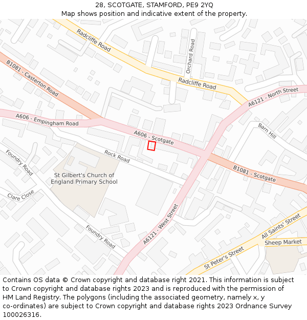 28, SCOTGATE, STAMFORD, PE9 2YQ: Location map and indicative extent of plot