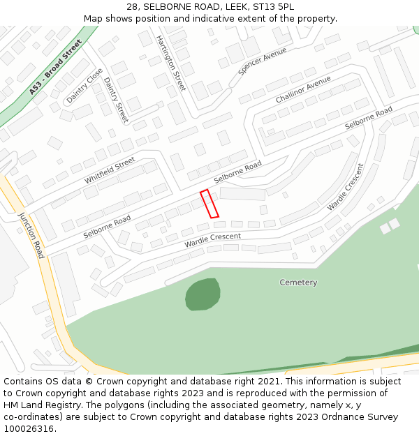 28, SELBORNE ROAD, LEEK, ST13 5PL: Location map and indicative extent of plot