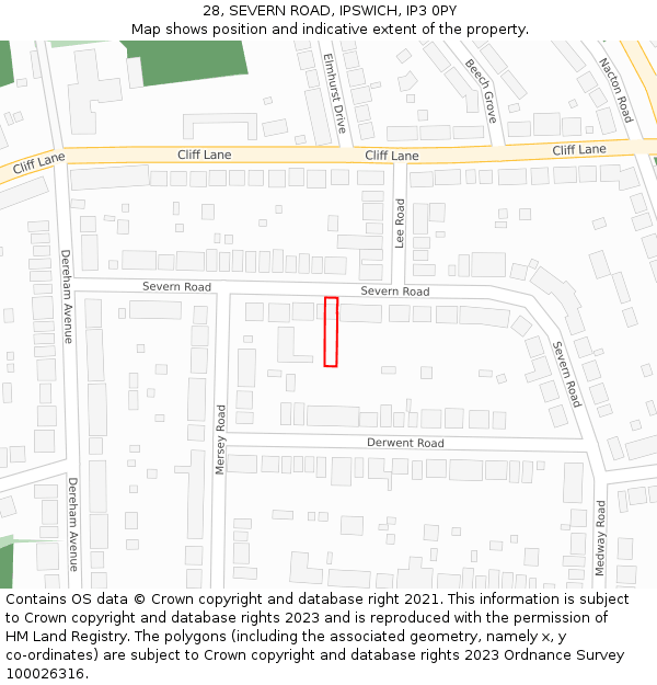 28, SEVERN ROAD, IPSWICH, IP3 0PY: Location map and indicative extent of plot