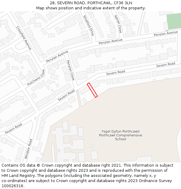 28, SEVERN ROAD, PORTHCAWL, CF36 3LN: Location map and indicative extent of plot