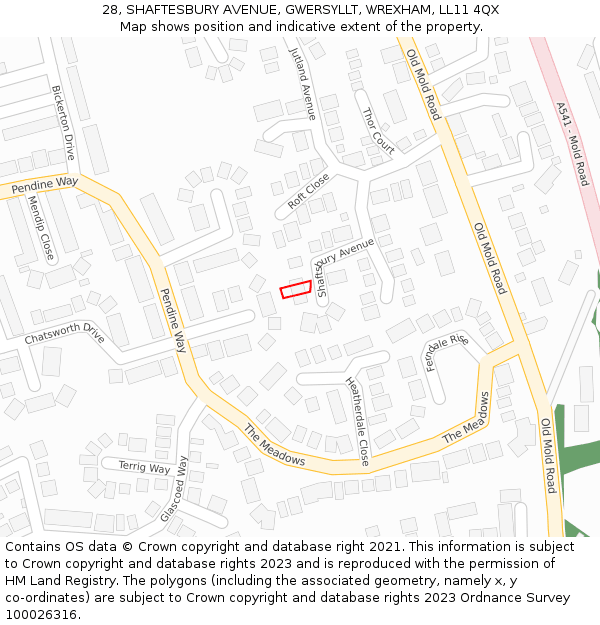 28, SHAFTESBURY AVENUE, GWERSYLLT, WREXHAM, LL11 4QX: Location map and indicative extent of plot