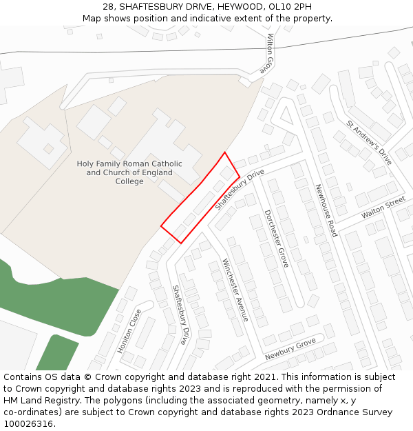 28, SHAFTESBURY DRIVE, HEYWOOD, OL10 2PH: Location map and indicative extent of plot