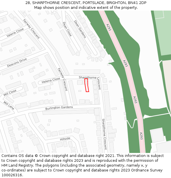 28, SHARPTHORNE CRESCENT, PORTSLADE, BRIGHTON, BN41 2DP: Location map and indicative extent of plot