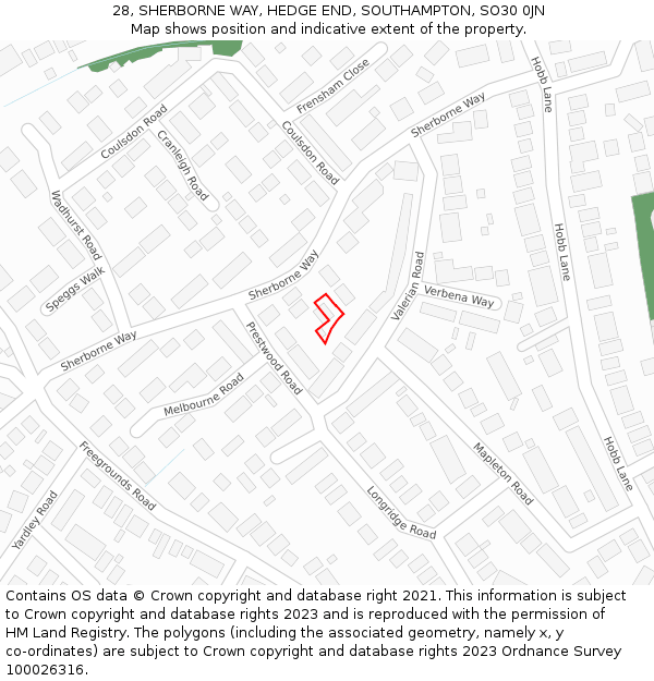 28, SHERBORNE WAY, HEDGE END, SOUTHAMPTON, SO30 0JN: Location map and indicative extent of plot