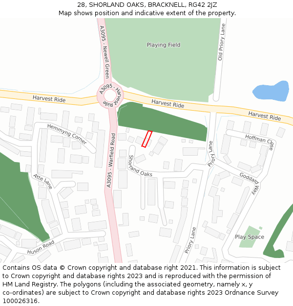 28, SHORLAND OAKS, BRACKNELL, RG42 2JZ: Location map and indicative extent of plot