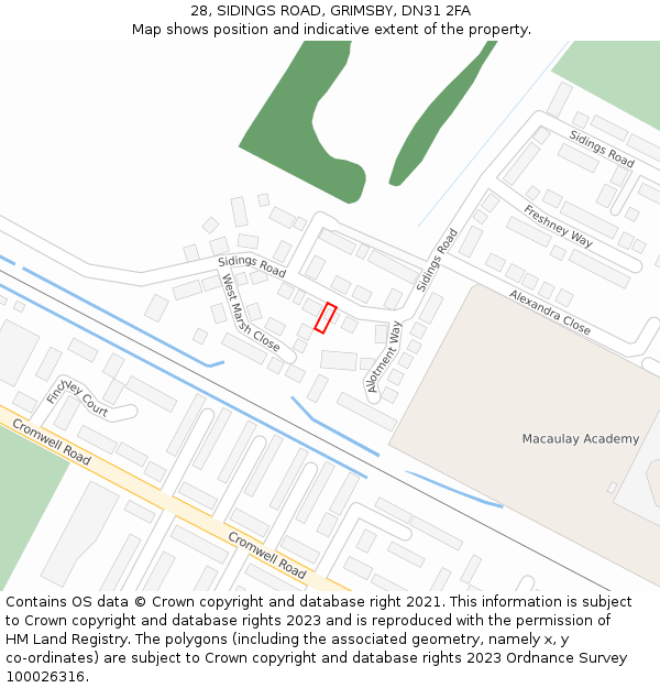 28, SIDINGS ROAD, GRIMSBY, DN31 2FA: Location map and indicative extent of plot